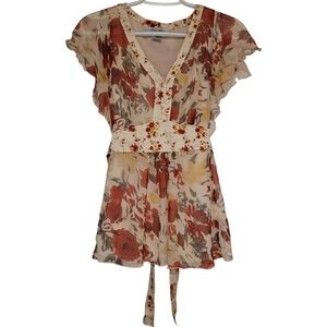 Vintage Y2K Nine West Fairycore Whimsy Floral Babydoll Blouse 100% Silk Size 2